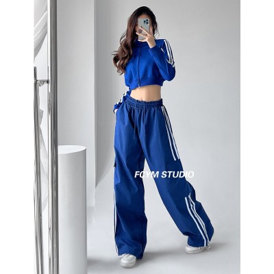 Overalls women's casual loose trendy brand dancing hip-hop mopping three bars sports pants loose wide-leg trousers
