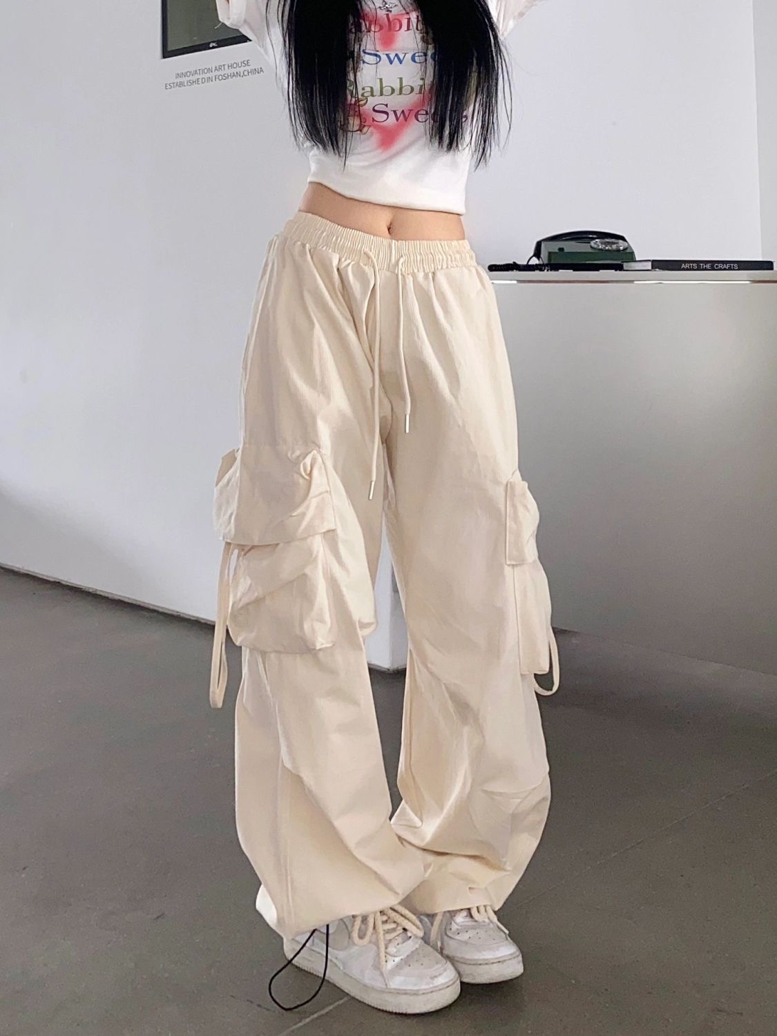 American overalls women's 2023 new casual all-match loose straight wide-leg pants