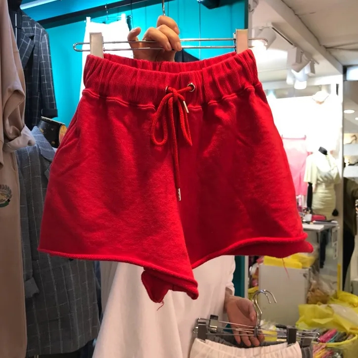 South Korea 2023 summer new all-match drawstring loose casual pants women's high waist slim wide-leg short pants