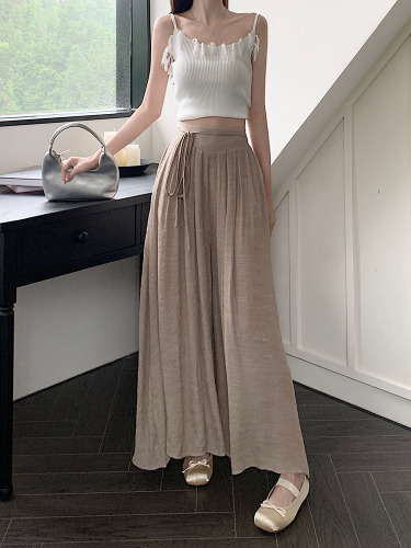 High-waisted straight casual pants and skirts for women summer thin loose drape wide leg pants linen cotton linen pants trousers