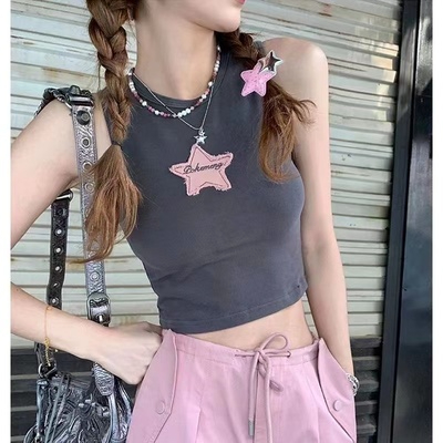 American Spice Girls I-shaped Vest Women's Inner Wear Summer Outerwear Design Sense of Stars Slim Short Sexy Small Suspenders