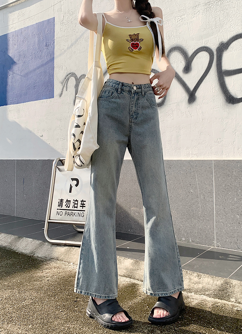 Real shot real price 2023 summer new raw edge denim micro flared pants women's Korean version high waist drape slim casual pants