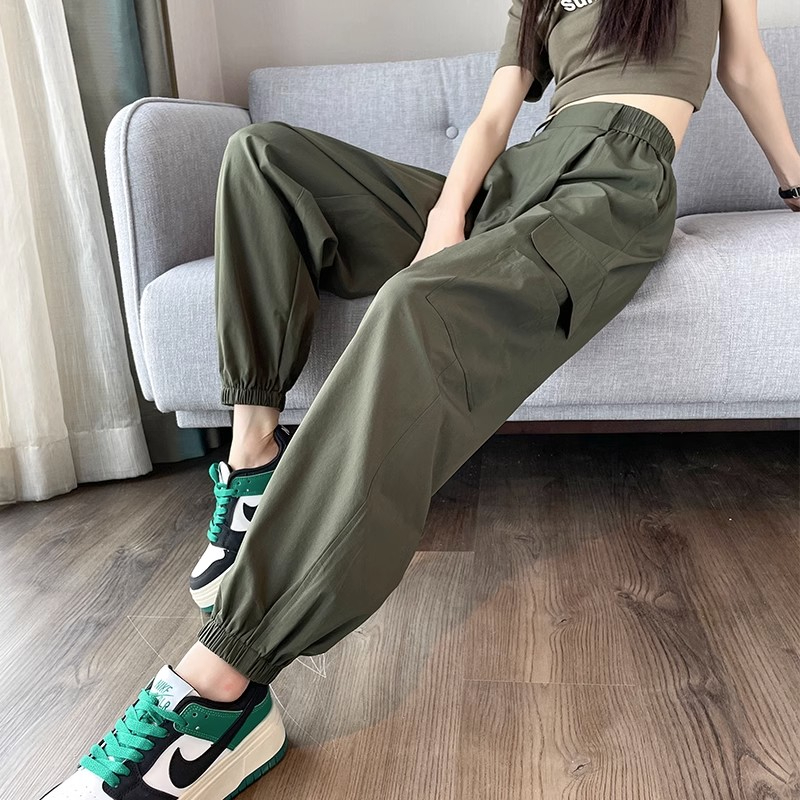 American style overalls women's summer thin section high waist beam feet breathable quick-drying long trousers