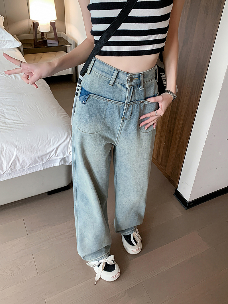 Real shot All-match retro light-colored washed jeans women's summer new niche high waist slimming wide-leg pants trousers