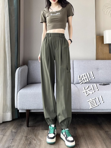 American style overalls women's summer thin section high waist beam feet breathable quick-drying long trousers