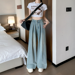 Real shot new retro old loose trousers jeans women's American style high street pants high waist wide leg jeans