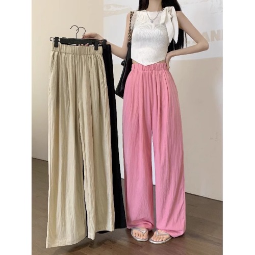 Lazy style apricot casual pants women's summer thin section loose straight leg slim trousers high waist wide leg mopping pants