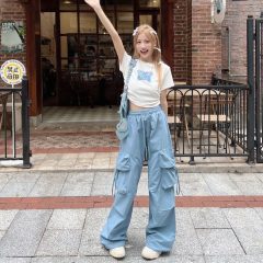 Original craft American hot girl niche loose straight all-match slim overalls