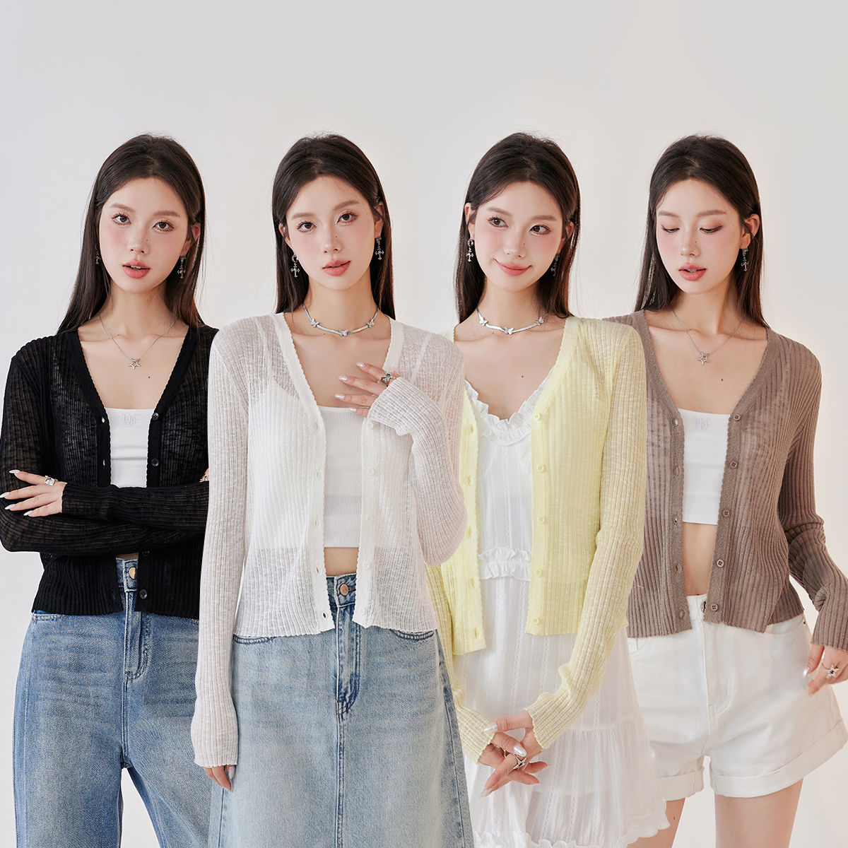 V-neck lace design vertical pit strip short light and thin sweater commuting basic all-match top women