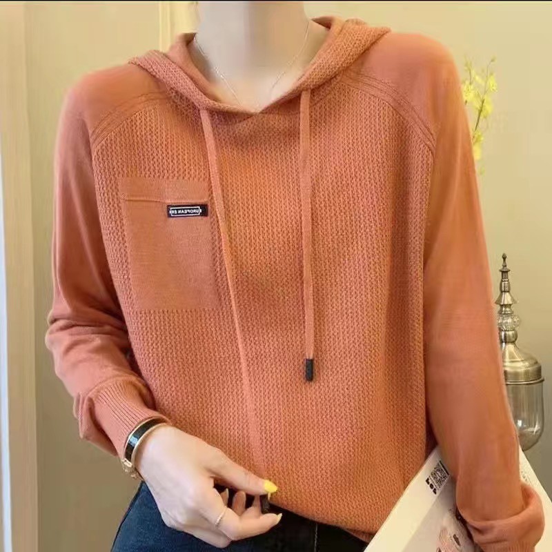 Hooded sweater women's 2023 new spring Korean version loose women's short sweater spring and autumn wool knitted top