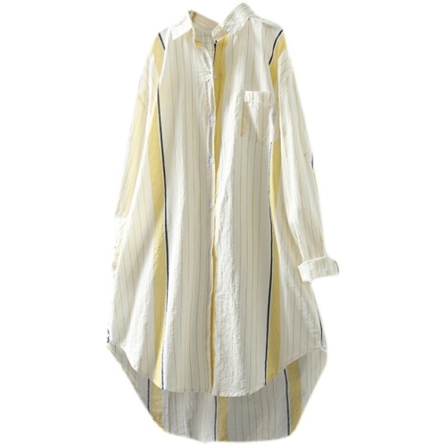 Striped long-sleeved thin shirt jacket women's pattern long-sleeved thin summer loose casual all-match mid-length sunscreen shirt