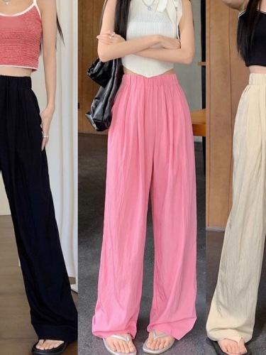 Lazy style apricot casual pants women's summer thin section loose straight leg slim trousers high waist wide leg mopping pants