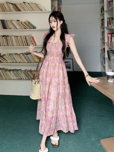 Feifei Sleeve Floral Dress Design Sense Summer New Fairy Skirt Western Style Chic Slim Slim Long Dress Trendy