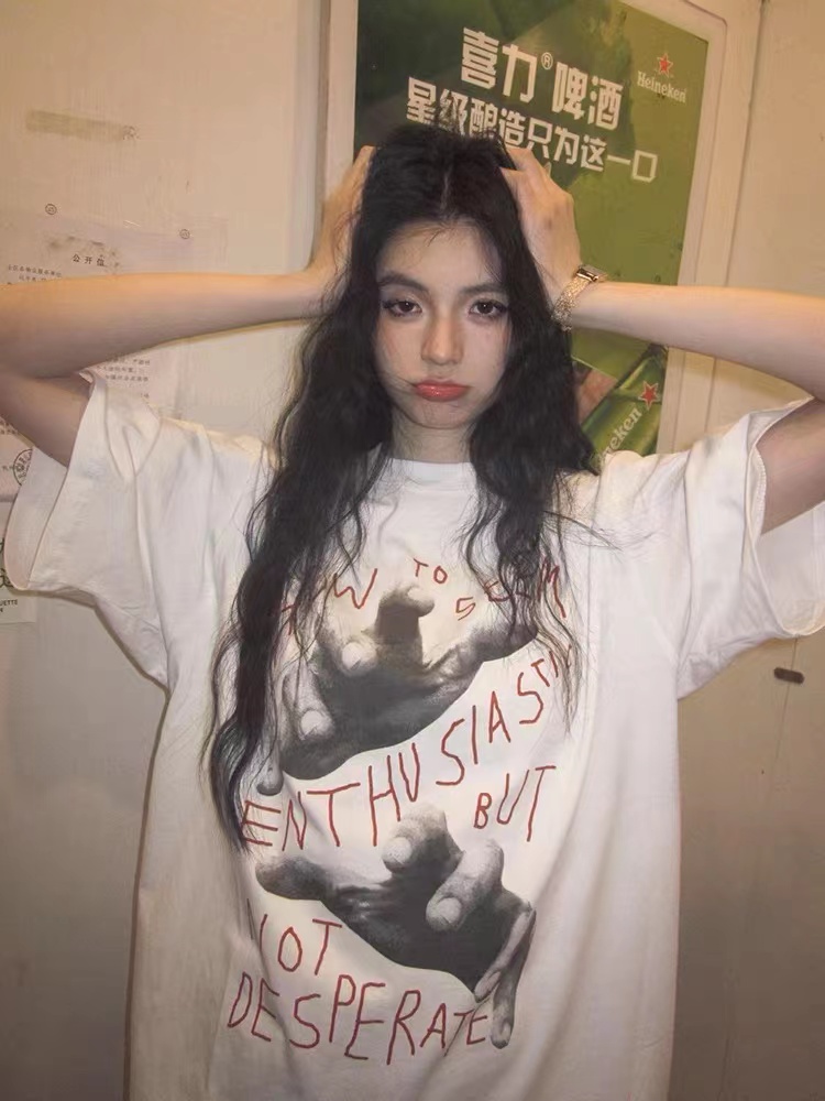 West Coast oversize short-sleeved women's summer new loose heavy retro t-shirt American tide brand cotton top