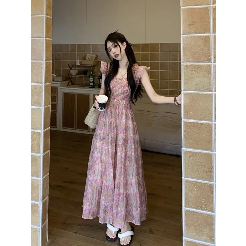 Feifei Sleeve Floral Dress Design Sense Summer New Fairy Skirt Western Style Chic Slim Slim Long Dress Trendy
