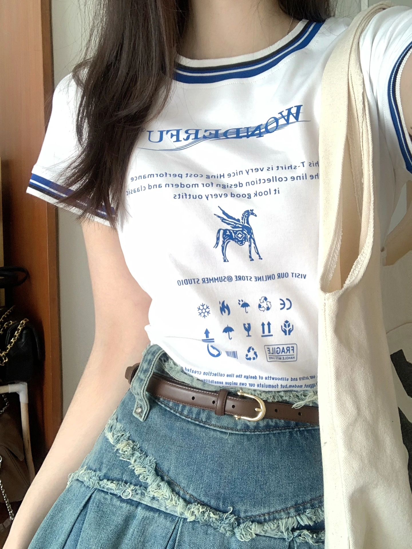 Pure cotton summer new design sense niche slimming printed top