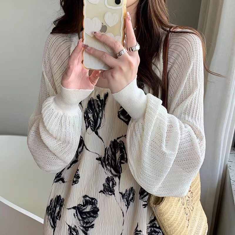 Shoulder cardigan women's thin section shawl summer with skirt French outerwear blouse ice silk knitted top sunscreen coat