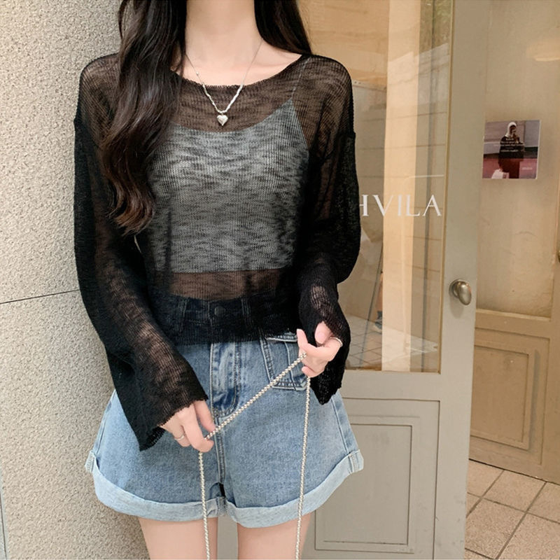 Summer fashion high-end knitwear women's thin section design sense niche loose slimming all-match sunscreen blouse tops