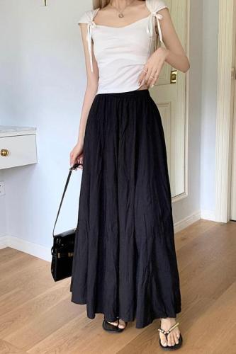 Real price 2023 summer new pleated skirt women's high waist A-line skirt light, flexible and elegant swing skirt