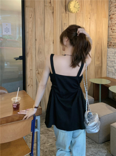 Real price!  Design sense round neck strapless holiday wind sling female simple slim chic solid color vest top