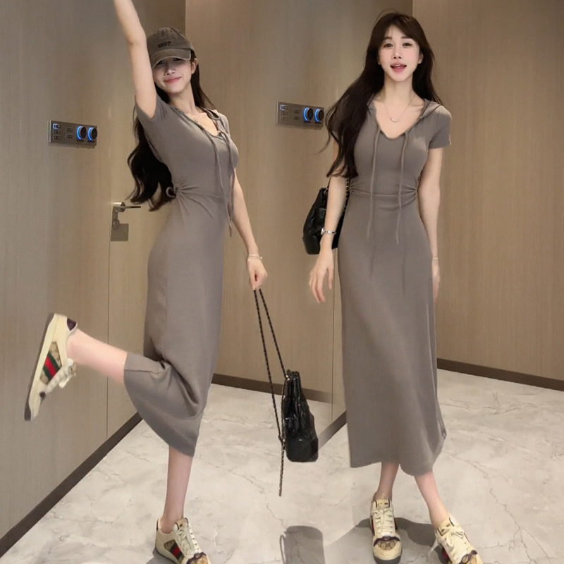 French temperament a word high waist thin long skirt summer new backless waist tie design sense long dress