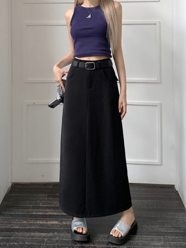 Real shot real price~2023 new Korean style suit skirt high waist slimming long A-line skirt skirt women send belt