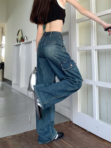 Real shot American tooling jeans women's summer  new high waist slim loose straight drape floor mopping pants