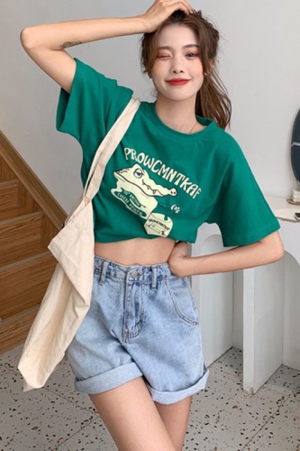 Cotton short-sleeved T-shirt women's short design sense niche summer Korean version of ins tide high waist exposed navel loose girly clothes