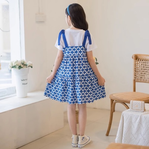 Girls dress summer 2023 new summer children's short-sleeved foreign style Korean version of the girl's floral princess skirt