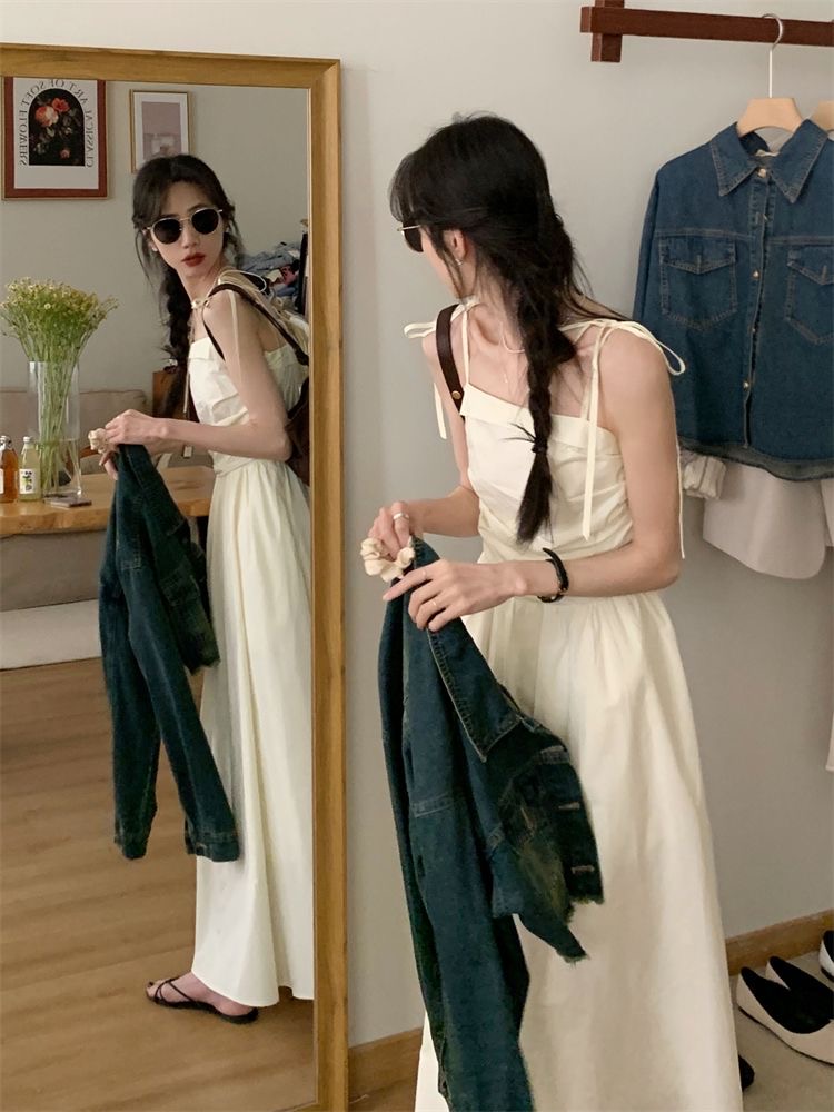 Gentle wind light yellow tube top suspender dress women's summer dress