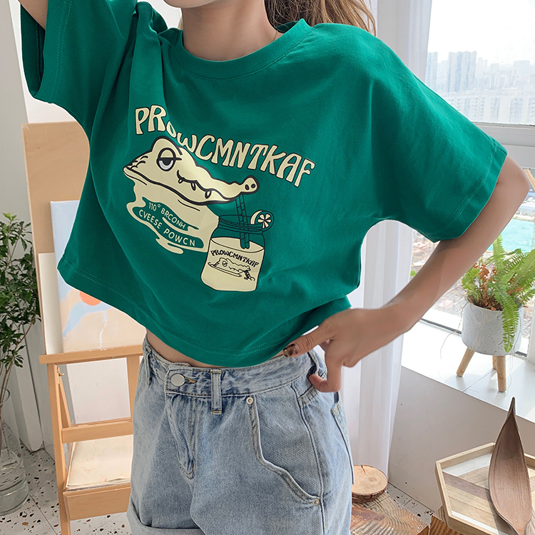 Cotton short-sleeved T-shirt women's short design sense niche summer Korean version of ins tide high waist exposed navel loose girly clothes