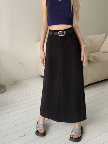 Real shot real price~2023 new Korean style suit skirt high waist slimming long A-line skirt skirt women send belt