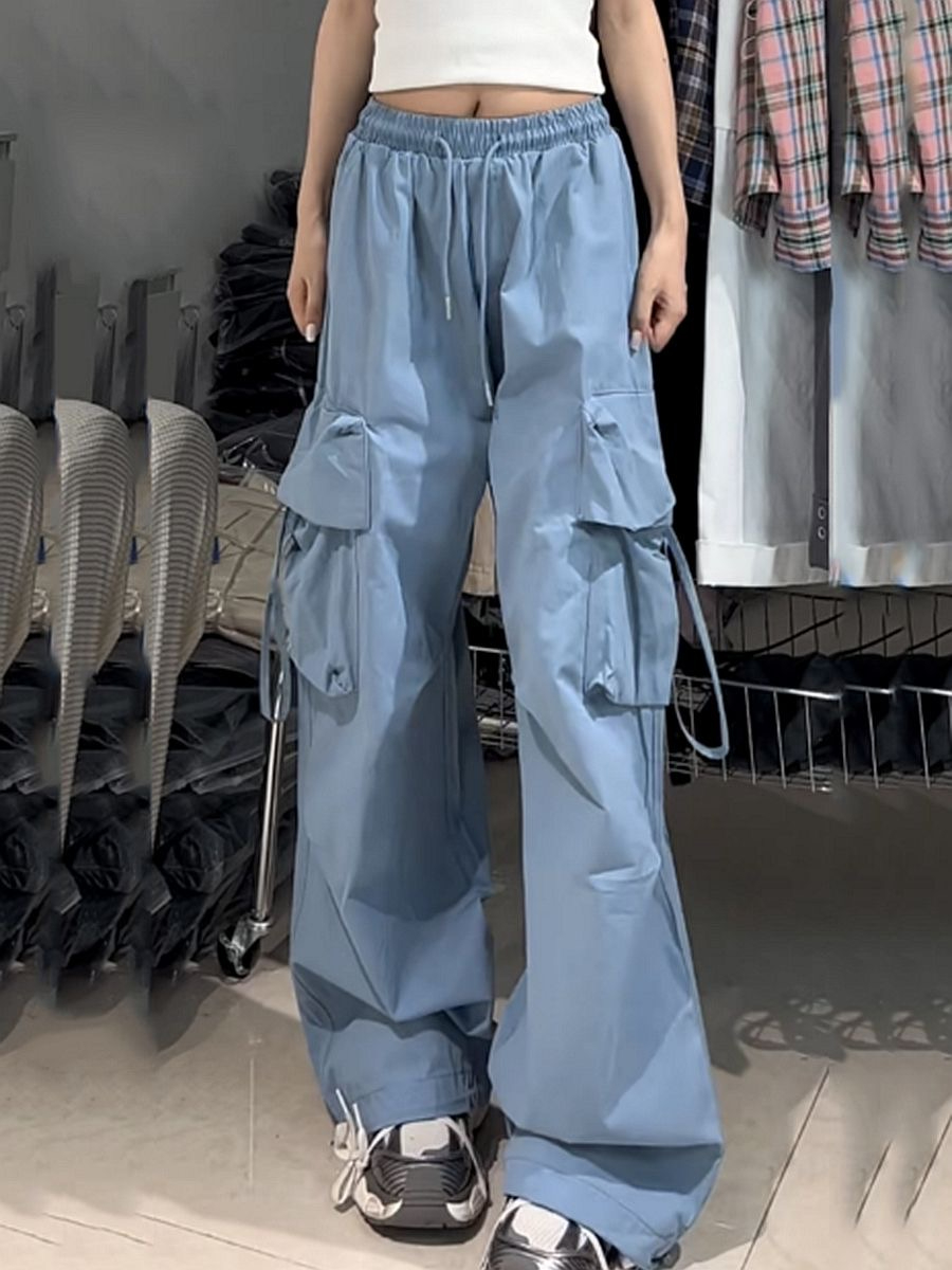 American casual pants women's 2023 summer new straight tube drape wide-leg overalls high waist slim trousers