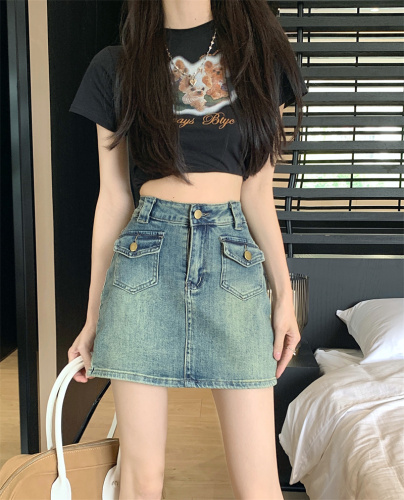 Summer new style small retro high-waist slim hip-covering short skirt cowgirl A-line skirt pants