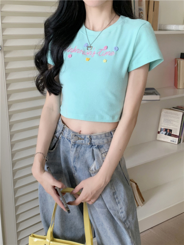 ~Summer dopamine wears tight-fitting niche sweet and spicy short-sleeved short-shouldered short-sleeved T-shirt for women