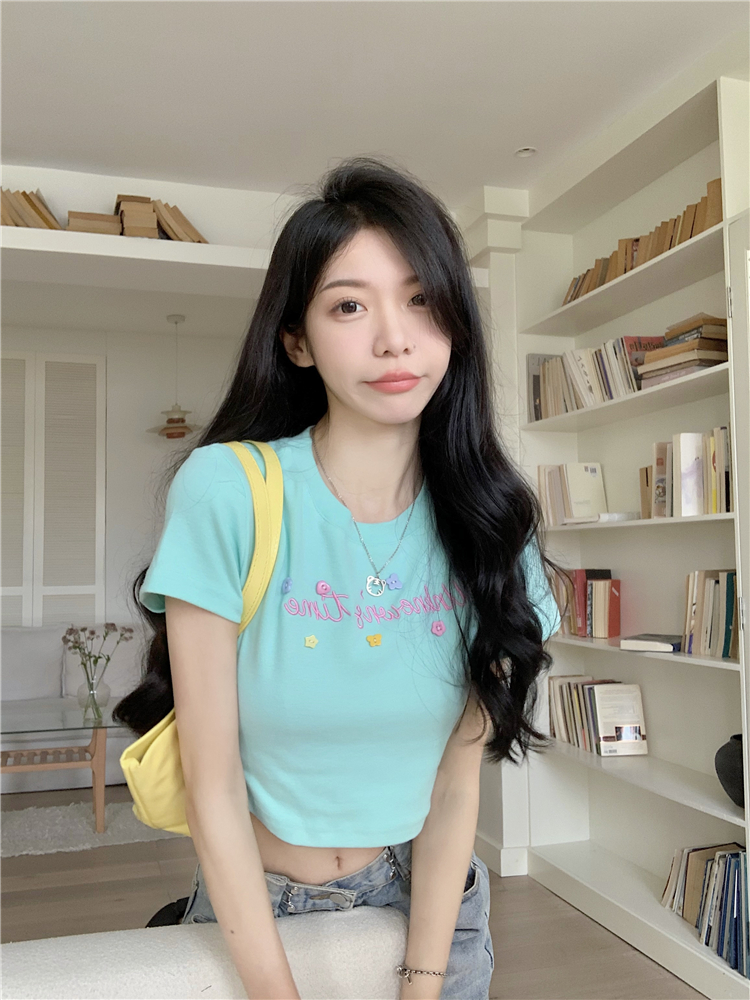 ~Summer dopamine wears tight-fitting niche sweet and spicy short-sleeved short-shouldered short-sleeved T-shirt for women