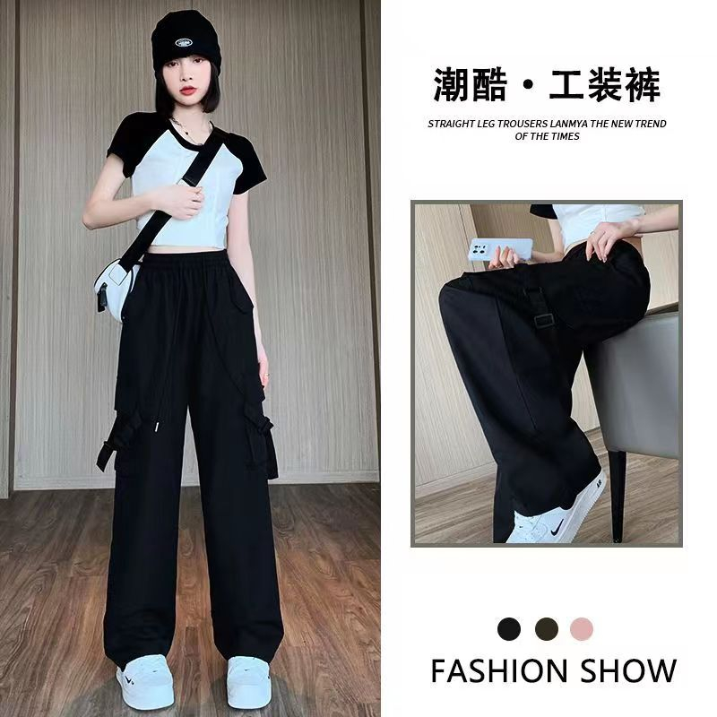 Overalls women's summer thin section 2023 new small tall waist casual straight cool sports wide-leg pants