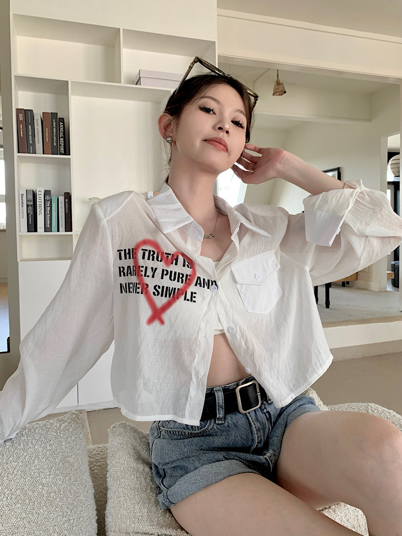 Korean version all-match short shirt sun protection top shirt