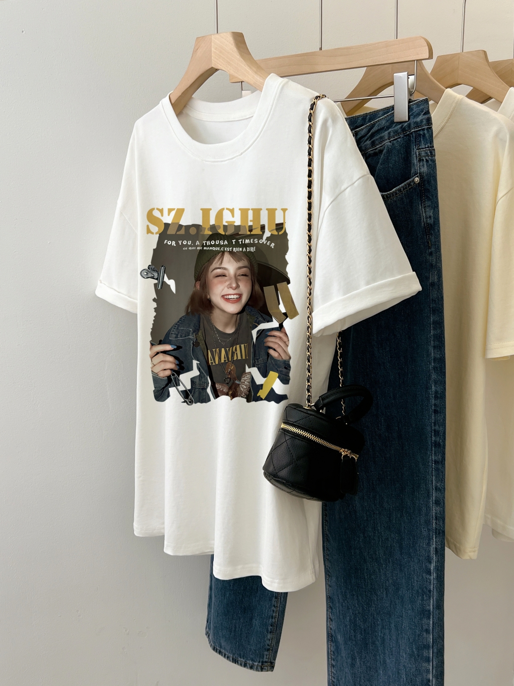 100% cotton combed cotton printed summer short-sleeved T-shirt female loose Korean version