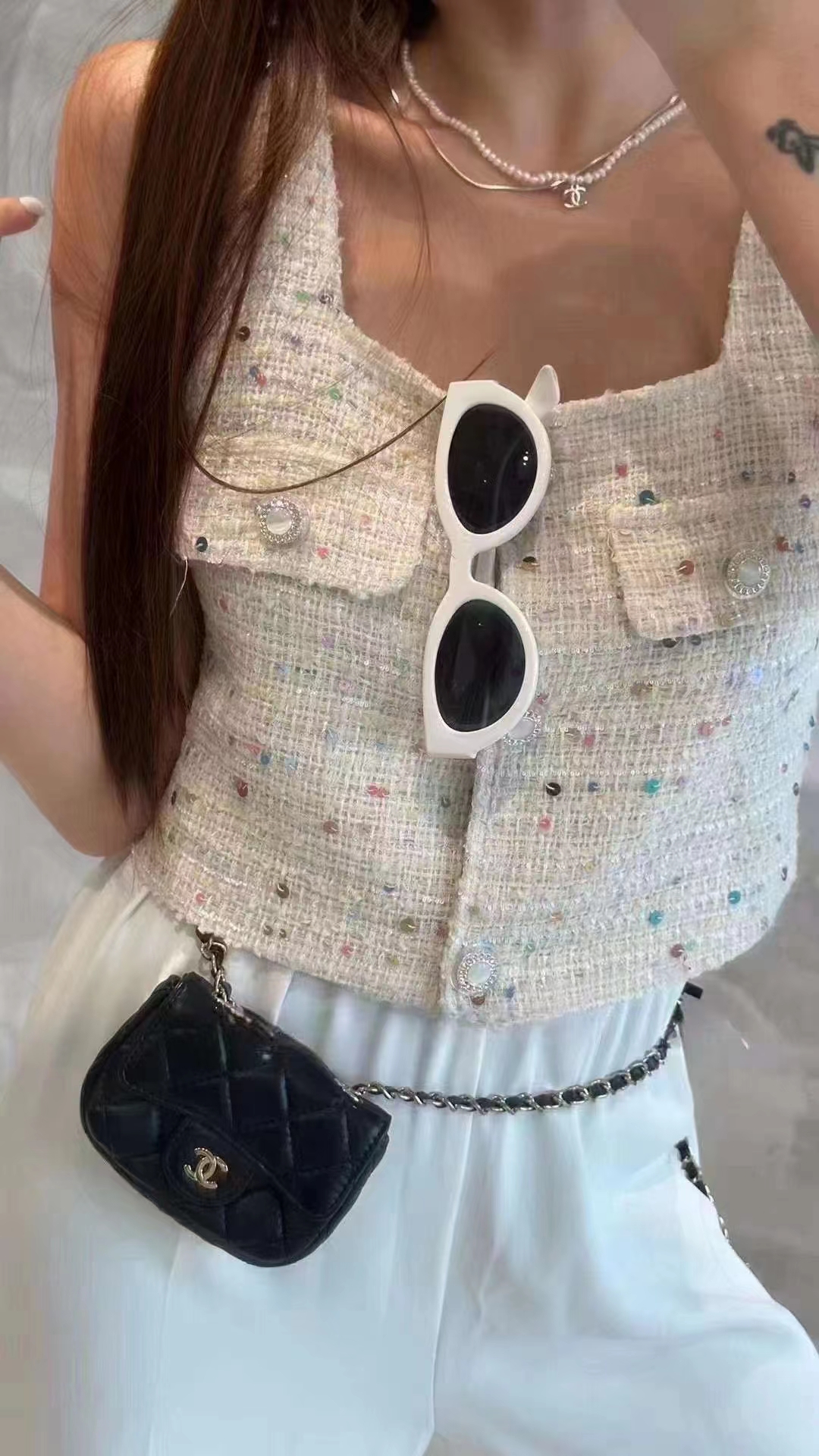 South Korea Dongdaemun 2023 summer new Korean version temperament small fragrance design sense tweed vest vest female
