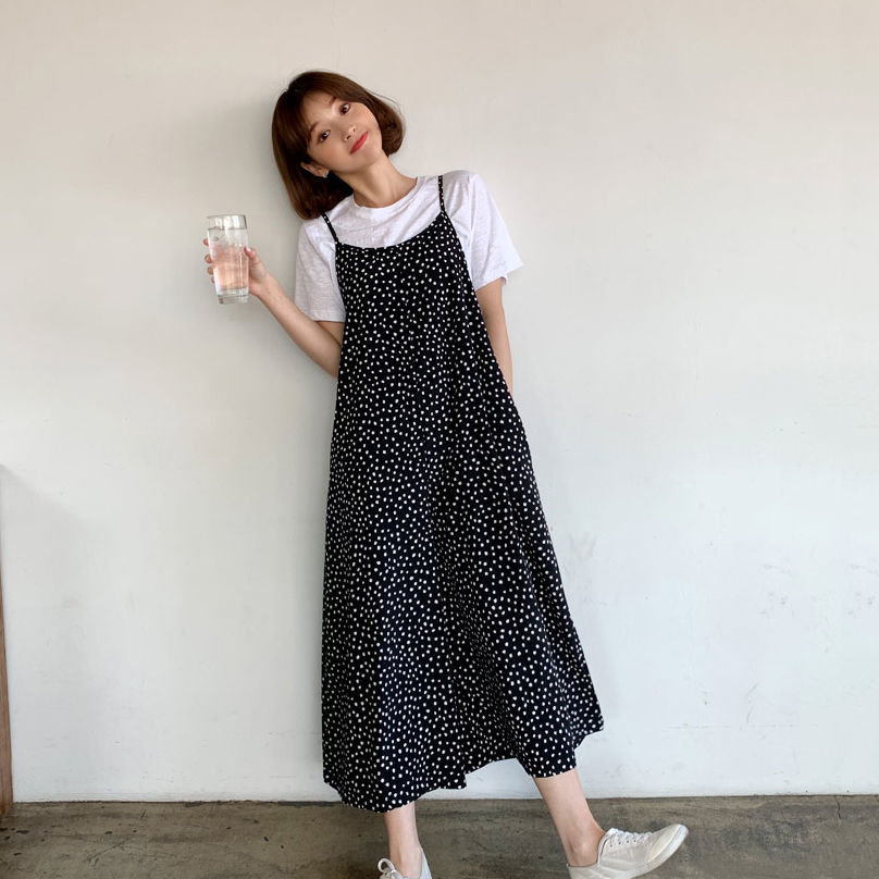Wide-leg jumpsuit women's 2023 summer large size suspenders polka dot jumpsuit casual loose chiffon suspenders nine-point pants