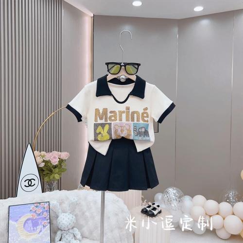 Girls' suit summer style 2023 net red American style summer short-sleeved shorts summer new fried street children's Korean style trendy clothes
