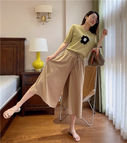 Official picture Ice silk wide-leg pants women's summer high waist slimming pear-shaped figure loose drape cropped culottes skirt