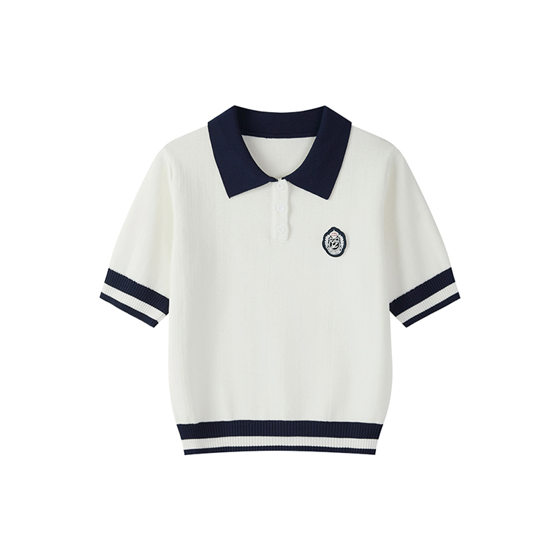 Polo collar knitted top women's 2023 spring new small college style slim short-sleeved t-shirt