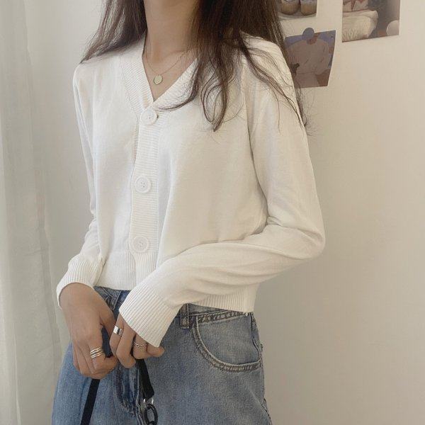 Short knitted cardigan sweater new spring and autumn thin bm style V-neck top layered with a small coat