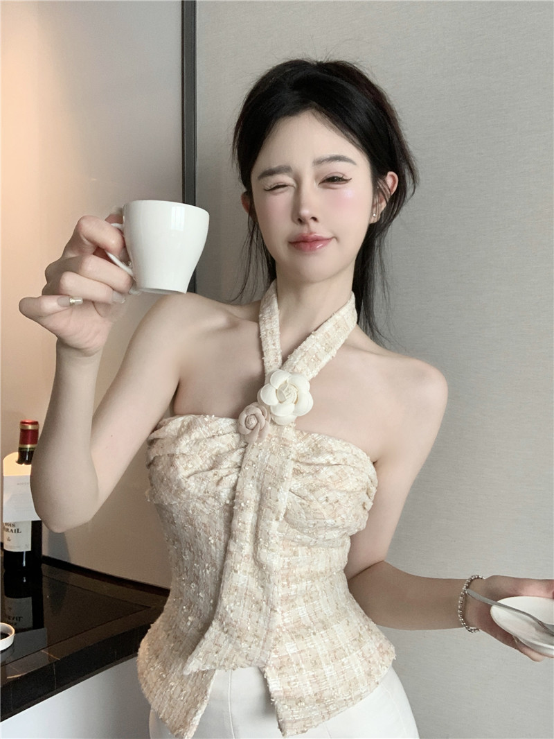 Pure desire wind flower hanging neck camisole vest sweet hot girl waist slim sexy top outerwear