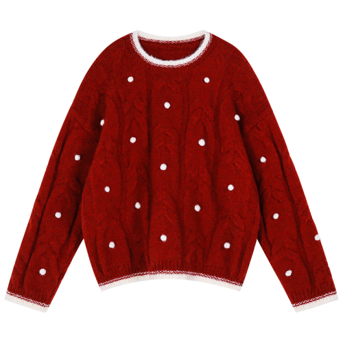 Christmas red cable sweater women's design sense niche  autumn new lazy wind small foreign style sweater