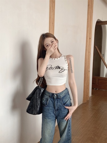 !  !  Letter printed hollow vest with small suspenders for women new hot girl outer sleeveless top