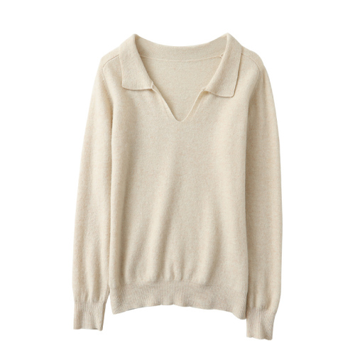 POLO collar pure wool sweater women's pullover long-sleeved loose sweater versatile temperament core-spun yarn