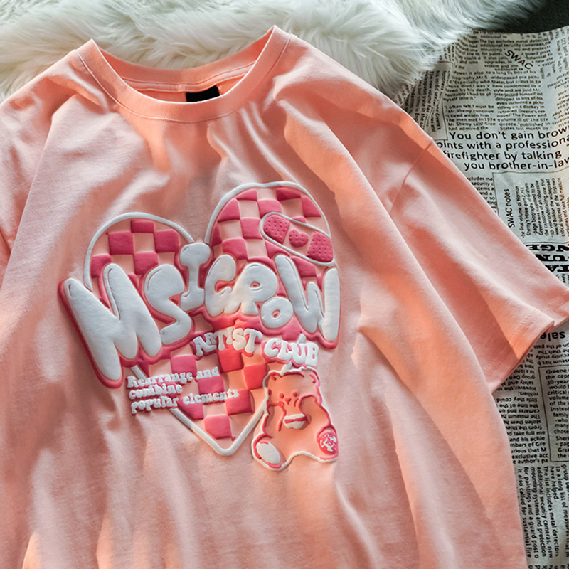 Douyin quality 2023 new Korean version loose large size round neck top summer print short-sleeved t-shirt women